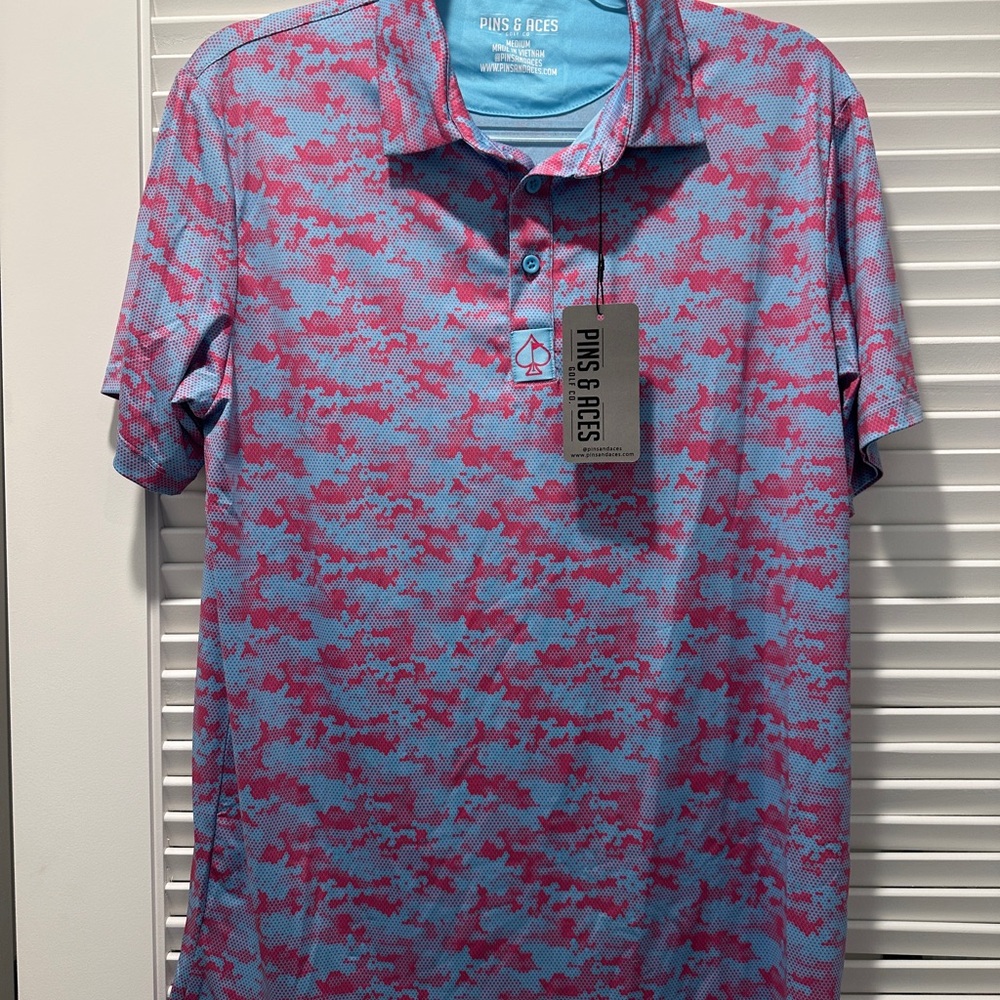 Men's Blue and Pink Patterned Shirt